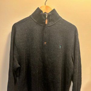Ralph Lauren Quarter Zip Sweater Charcoal Grey - Large